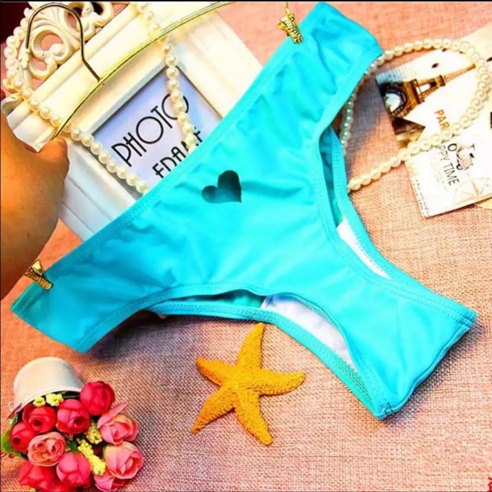 💕 Cute Sexy Cheeky Bottom Thong  Bikini Swimsuit Heart Laser Cutout Bottoms
